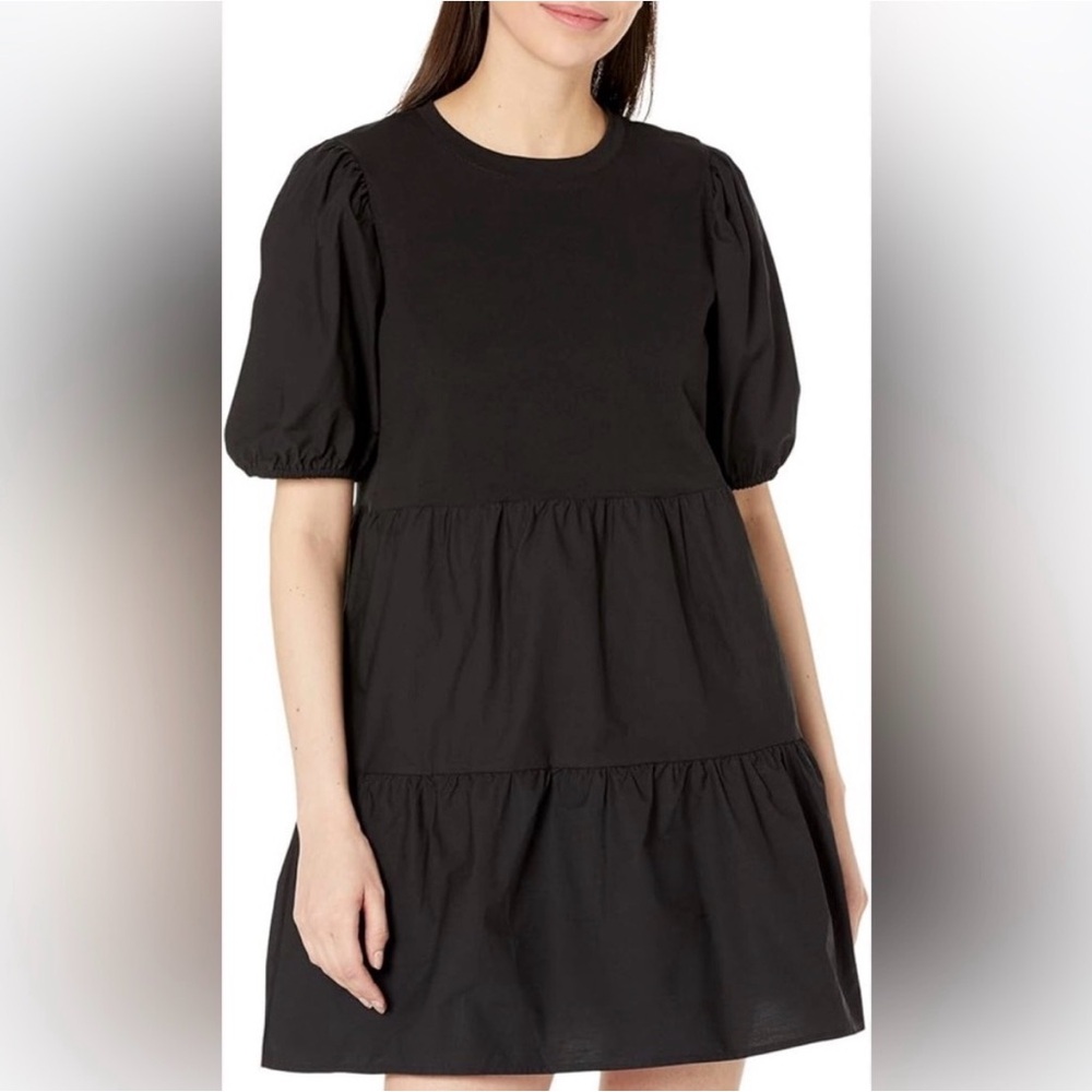 ZARA Cotton T-Shirt Dress With Poplin Puff Sleeves Tiered Dress Size S